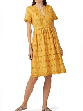 Madewell Yellow Marigold Eyelet Midi Dress  size 12 Cotton